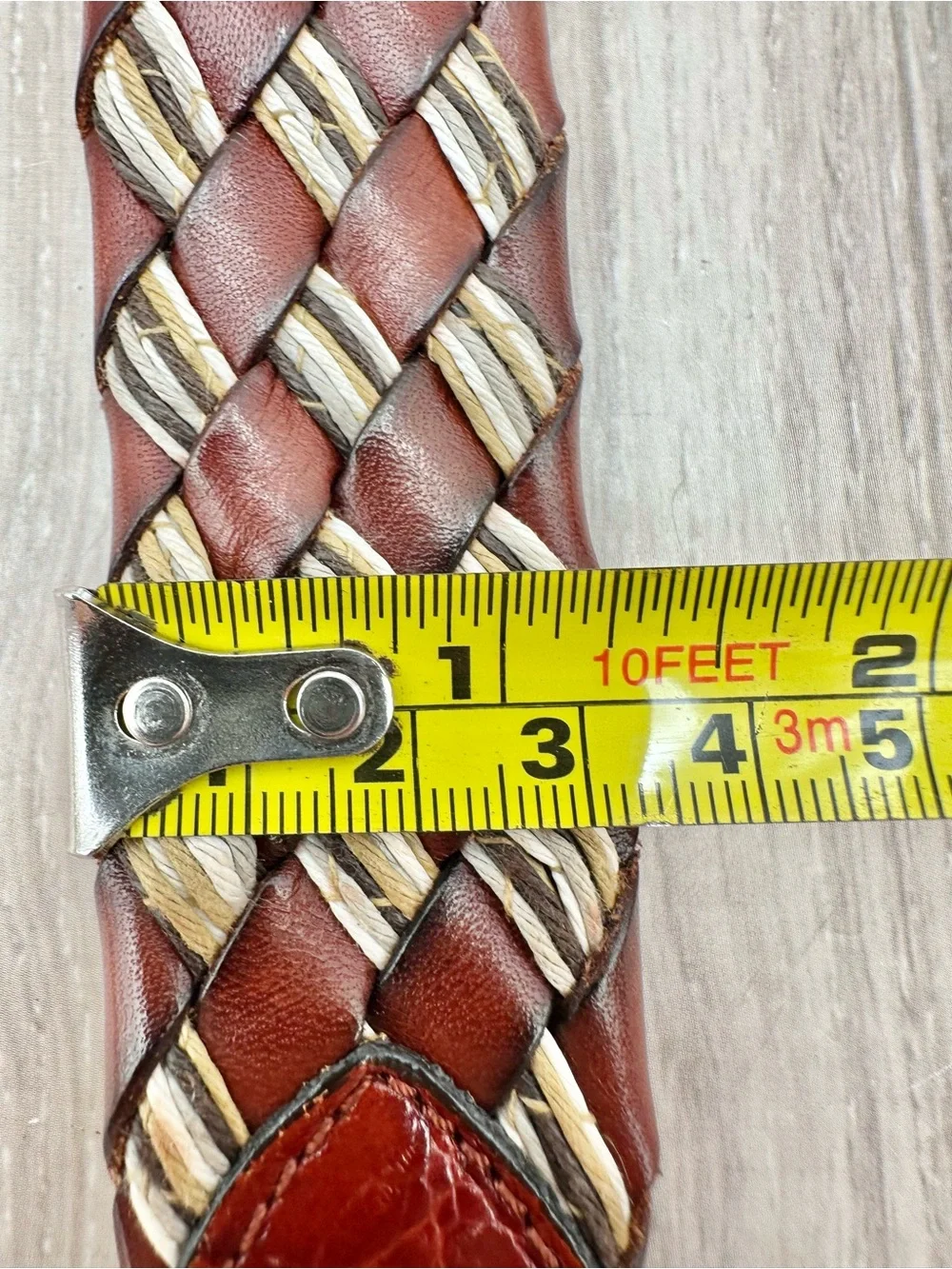 VTG Novia Brown Italian Leather Braided Belt Mixed w/ Natural Fiber Weave Sz 36